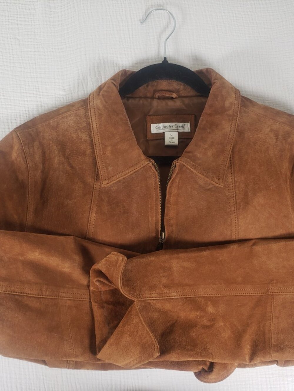 Genuine Suede Leather Jacket Brown Zip Western Coldwater Creek L